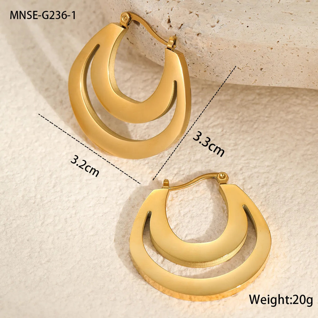 Geometric French earrings with 18K gold plating on stainless steel featuring round ring elements