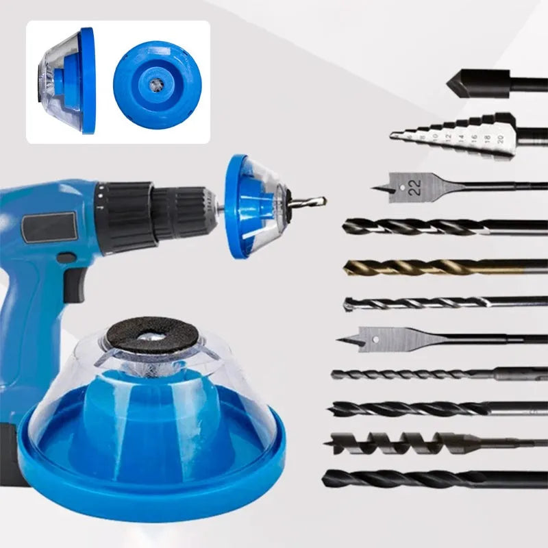 Blue bowl-shaped electric hammer dust cover for drilling, showing non-slip sponge and PVC gasket.