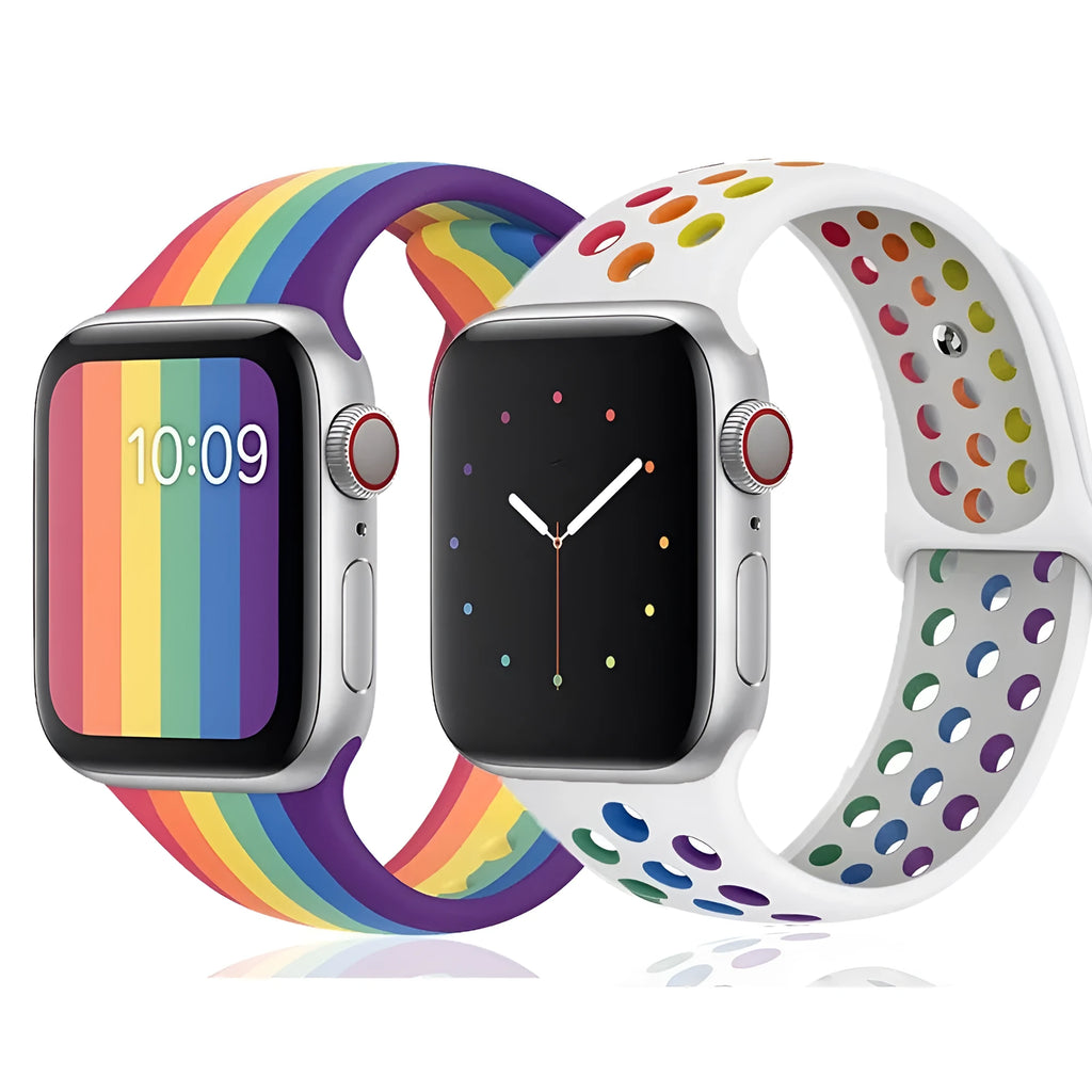 Silicone sports wristband with adjustable buckle strap in black, rainbow or white colour options