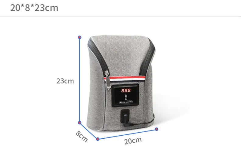 Grey Oxford cloth portable baby bottle warmer with car USB charging and temperature display