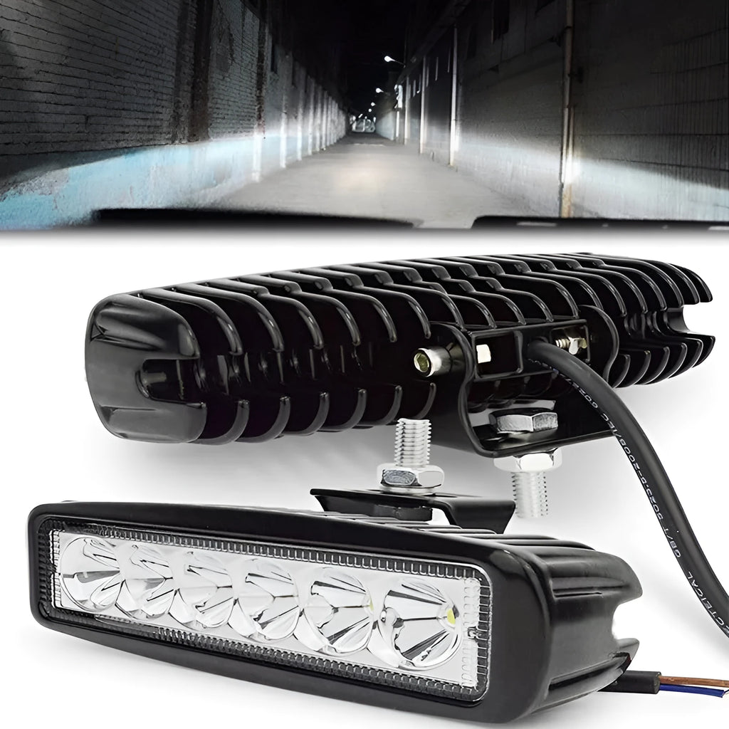 Black die-cast aluminium car auxiliary LED spotlight with bracket for 12V-24V vehicles.