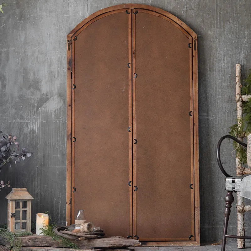 Terrace distressed fake window wall mirror panel in log colour