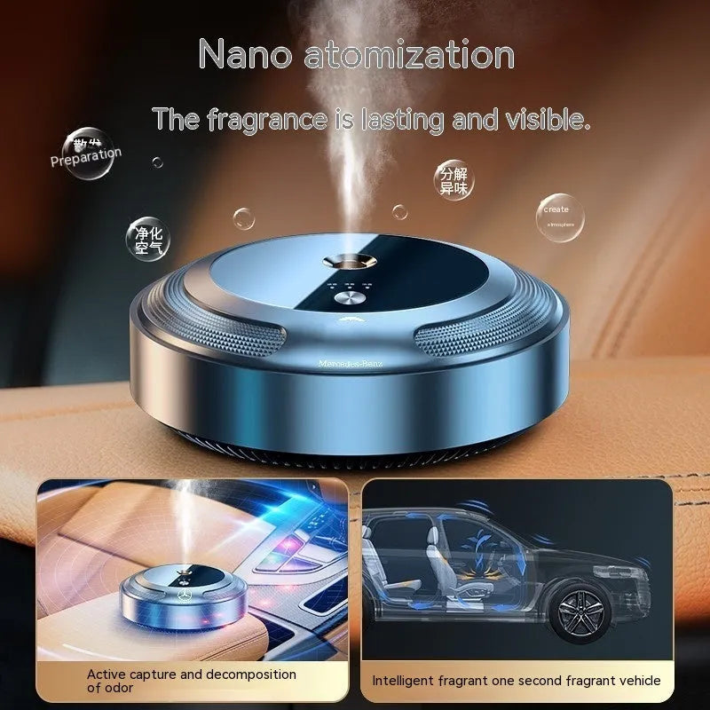 Car perfume diffuser with zinc alloy shell and automatic spray mechanism