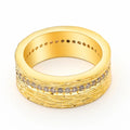 Gold geometric women's zircon ring showing angular design on copper base with electroplated finish