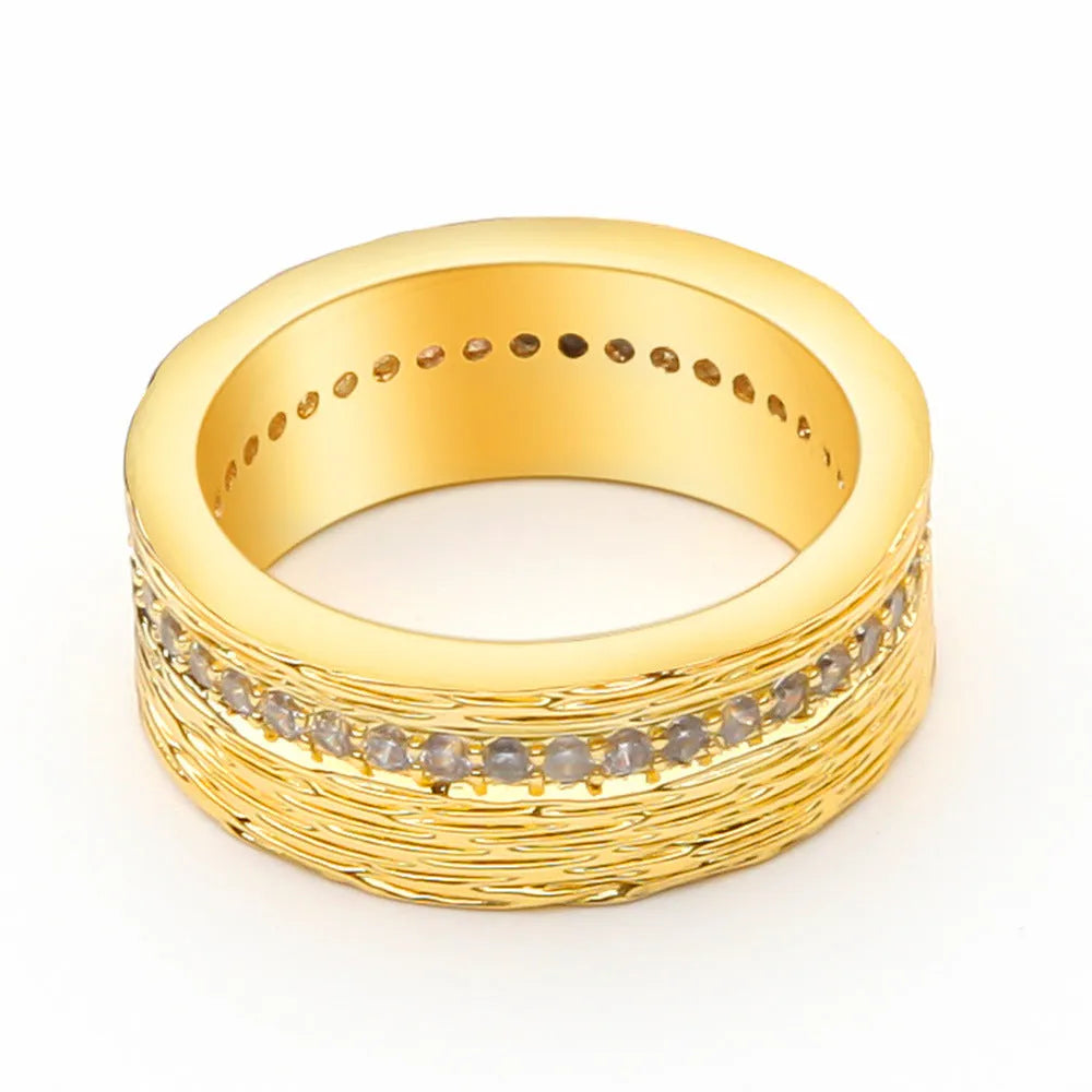 Gold geometric women's zircon ring showing angular design on copper base with electroplated finish
