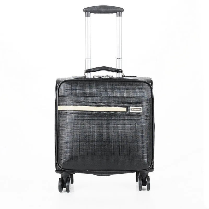 Black 18-inch PU leather business case with airplane wheels and lockable zipper