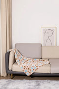 Blue cartoon dog print double-sided thickened flannel pet blanket laid flat.