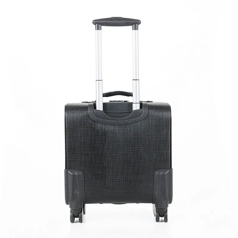 Black 18-inch PU leather business case with airplane wheels and lockable zipper