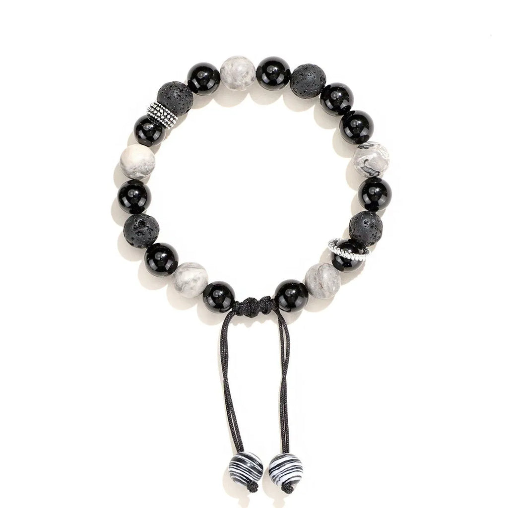 Black agate map stone and volcanic rock bracelet with diamond-shaped beads in new Chinese style