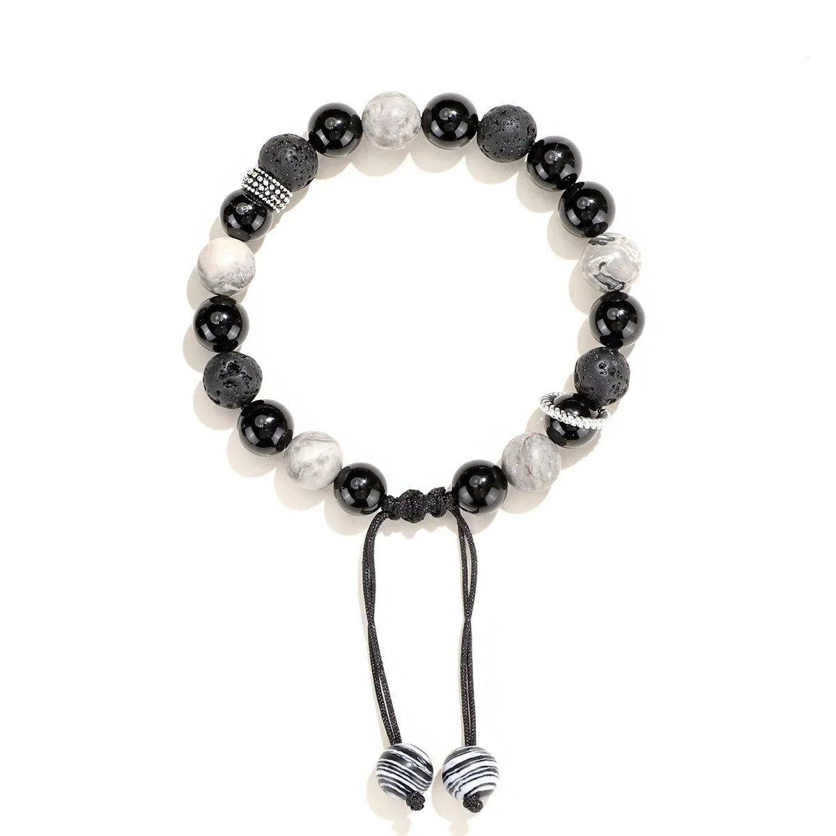 Black agate map stone and volcanic rock bracelet with diamond-shaped beads in new Chinese style