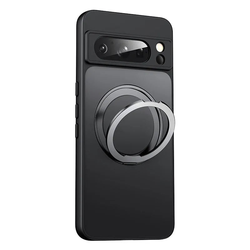 Matte black Google Pixel phone case with magnetic 360 rotating bracket and TPU PC shockproof construction