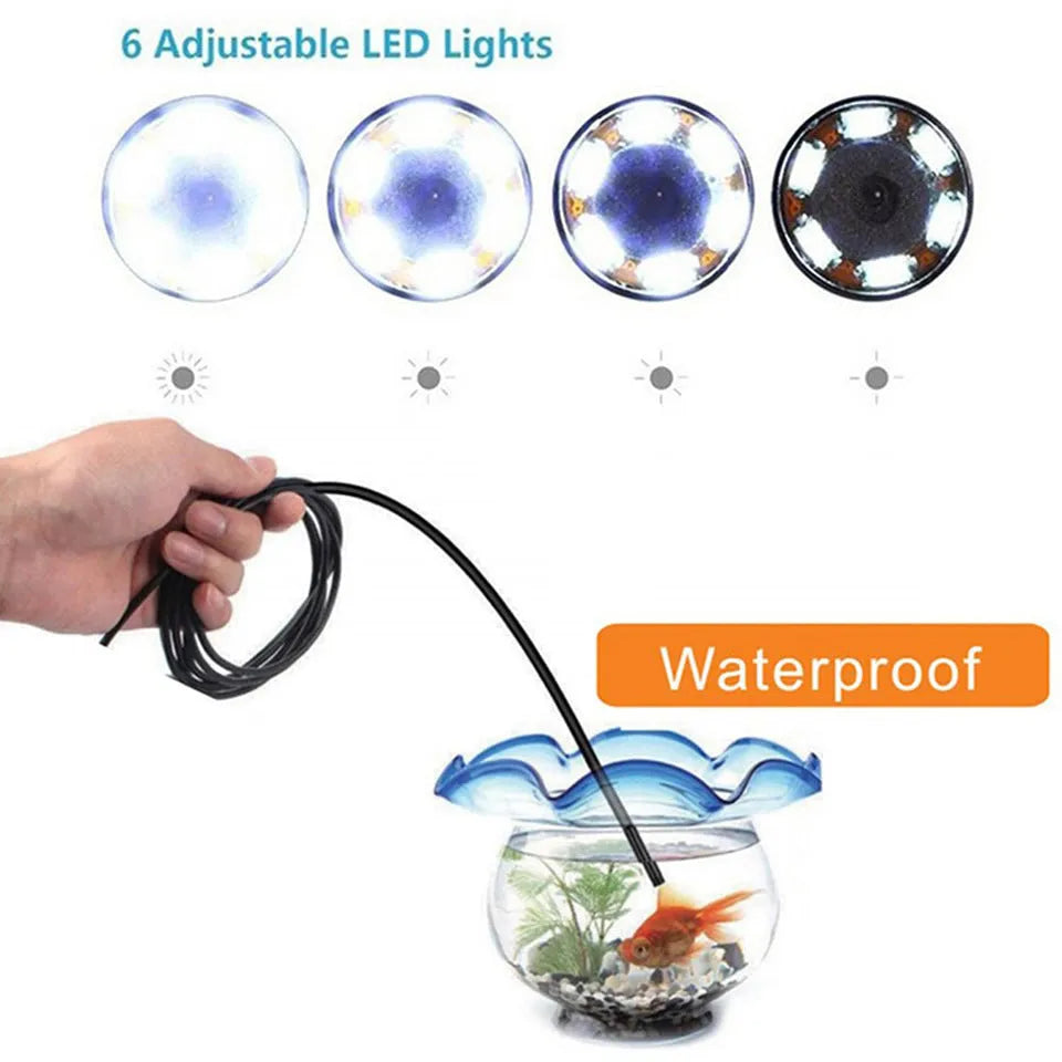 USB Android mobile phone endoscope with flexible cable, waterproof probe, magnet, hook, and side mirror accessories
