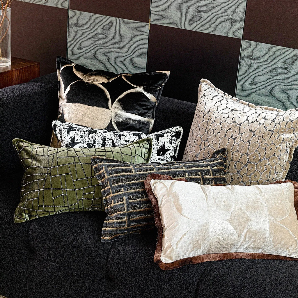 Black gold abstract pattern cushion pillow with removable cover in three size options