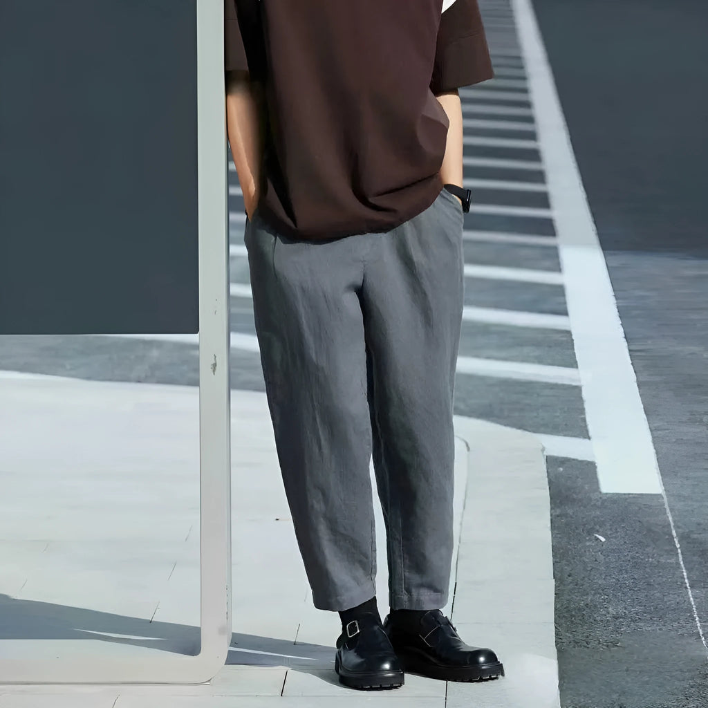 Men's loose straight casual pants with drawstring waist in multiple colour options
