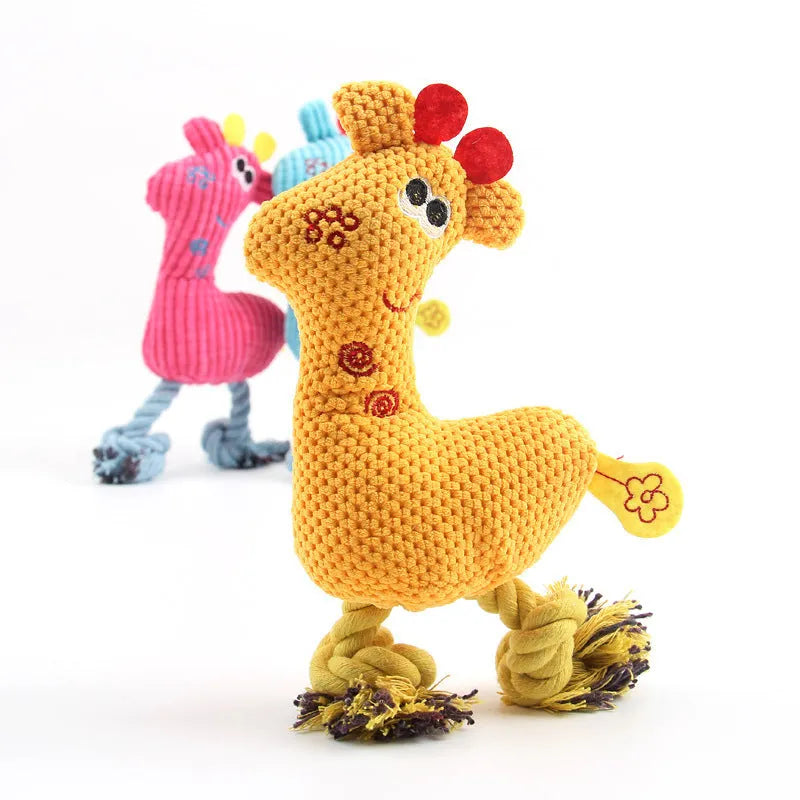 Blue plush deer-shaped pet toy with corn grain texture and sound feature for dogs and cats