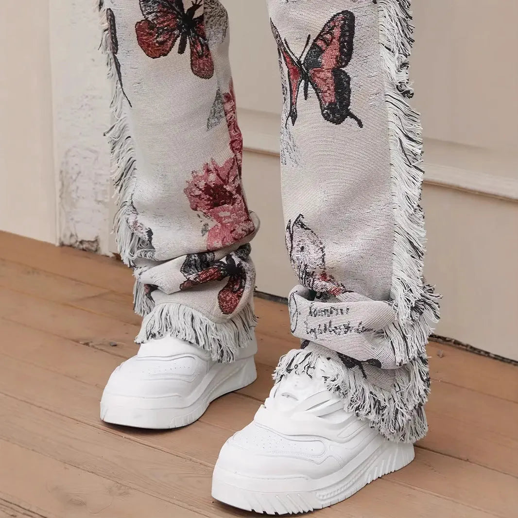 Men's animal digital print slim fit denim trousers, mid waist, zip placket, available in multiple sizes