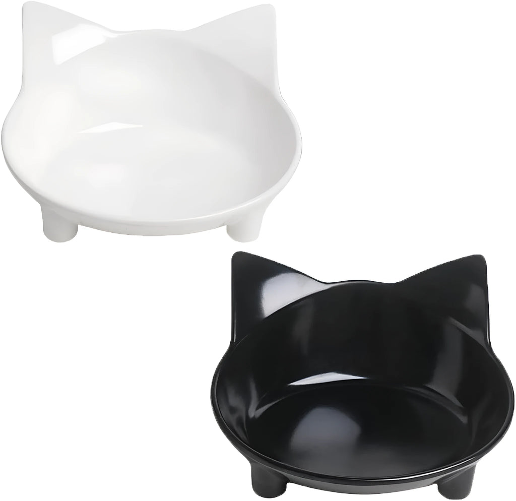 Shallow black melamine cat bowl with non-slip rubber base for whisker fatigue reduction