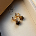 Gold plated geometric tigereye earrings in French retro style for women