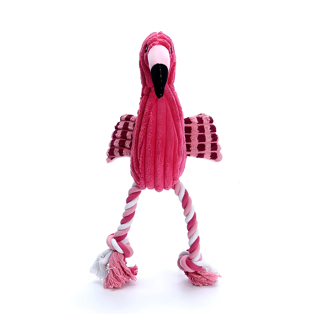 Pink corduroy animal-shaped squeaky dog toy with bite-resistant construction for small and large breeds