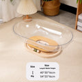 Transparent acrylic cat space capsule turntable with wooden base in cage setting