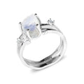 S925 sterling silver ring with an irregular triangle moonstone in rose gold, white gold, or yellow gold finish.