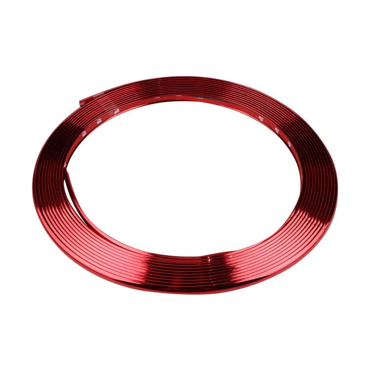 Electroplated purple PVC wheel protection trim strip on car alloy wheel