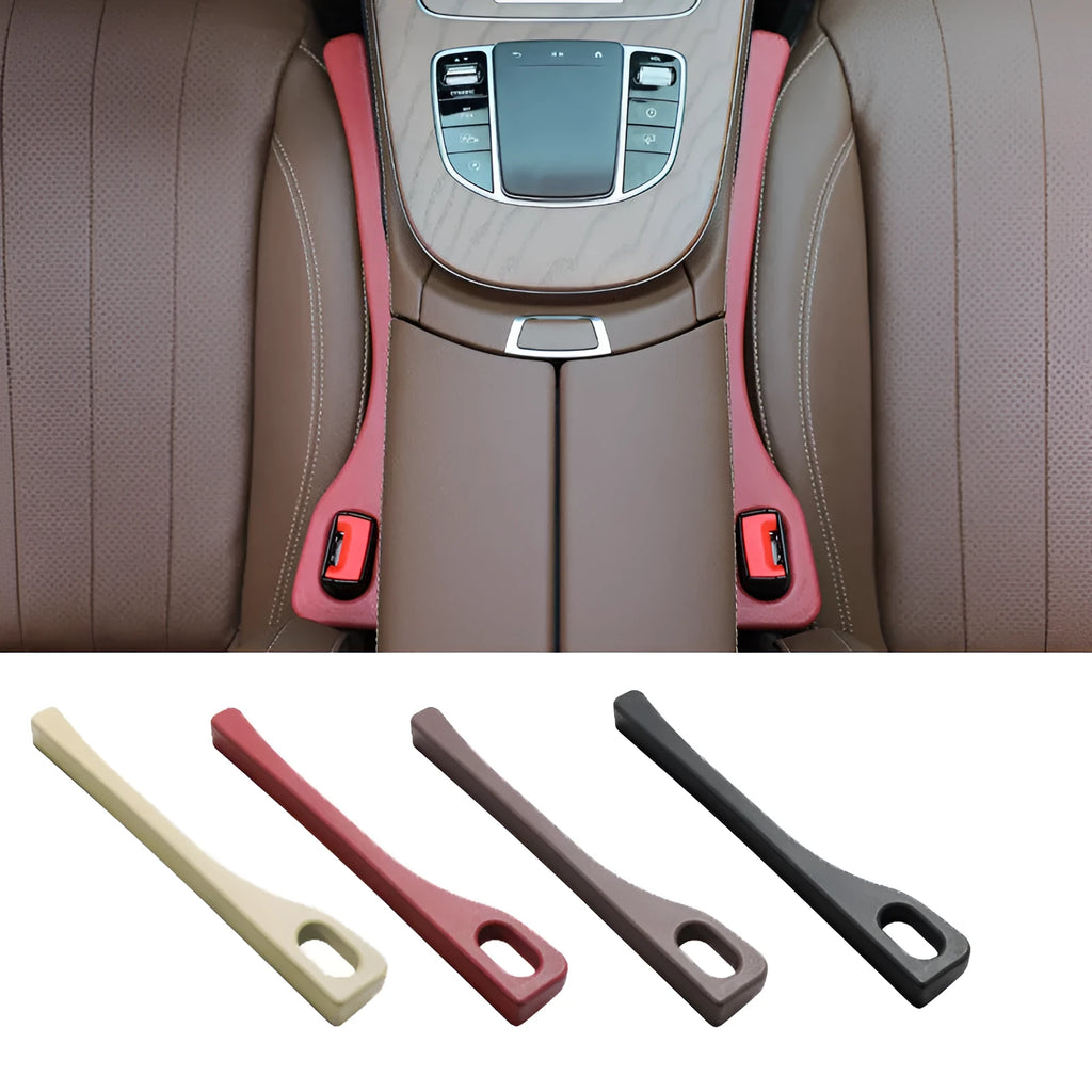 Flexible polyurethane car seat gap strips in multiple colours preventing items falling between seats