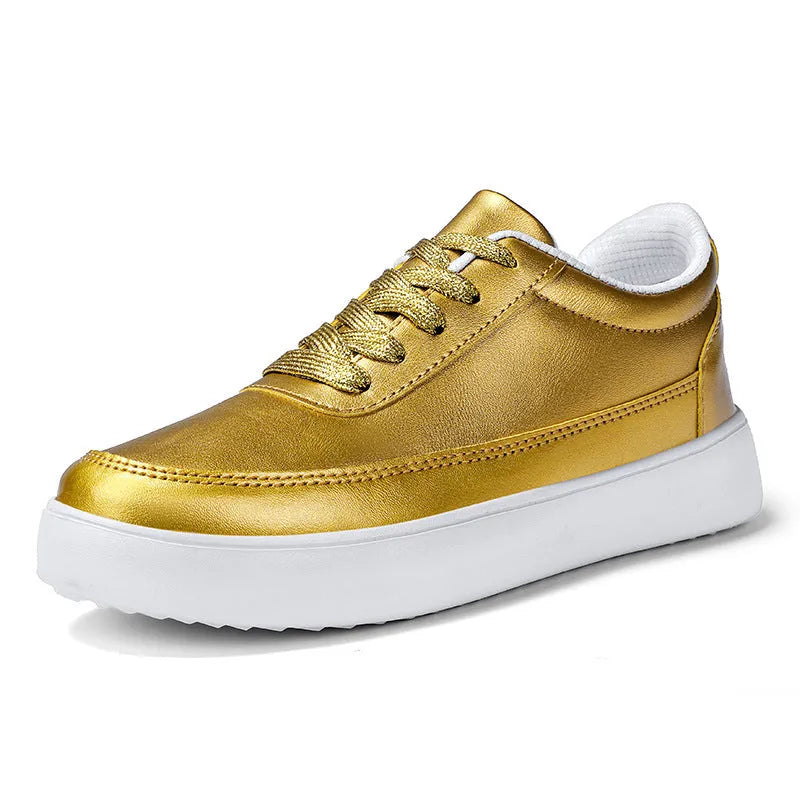 Women's leather lace-up flat casual shoes in white, shown on a light background.