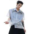 Blue and white gradient loose fit men's short sleeve casual summer shirt