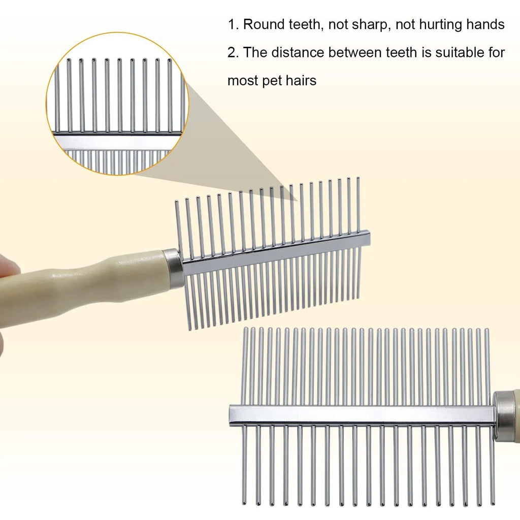Wooden handle pet grooming comb with round polished needles for dogs and cats