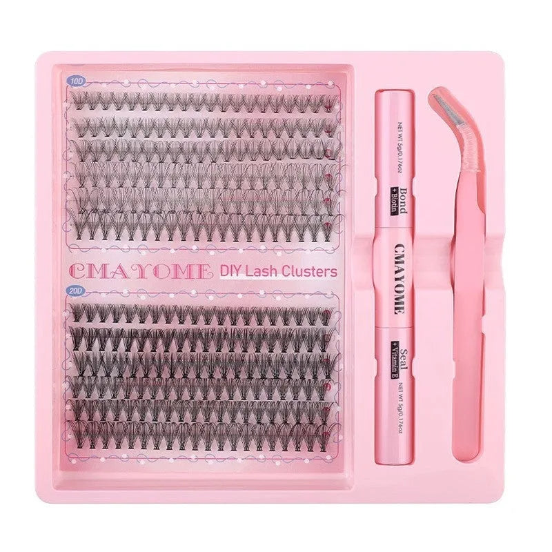 DIY single cluster individual false eyelashes with artificial fibre construction and mixed lengths