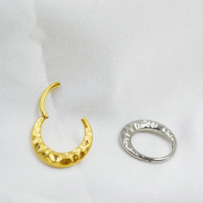 Titanium alloy concave-convex carved nose ring in gold or silver colour with 1.2mm thickness