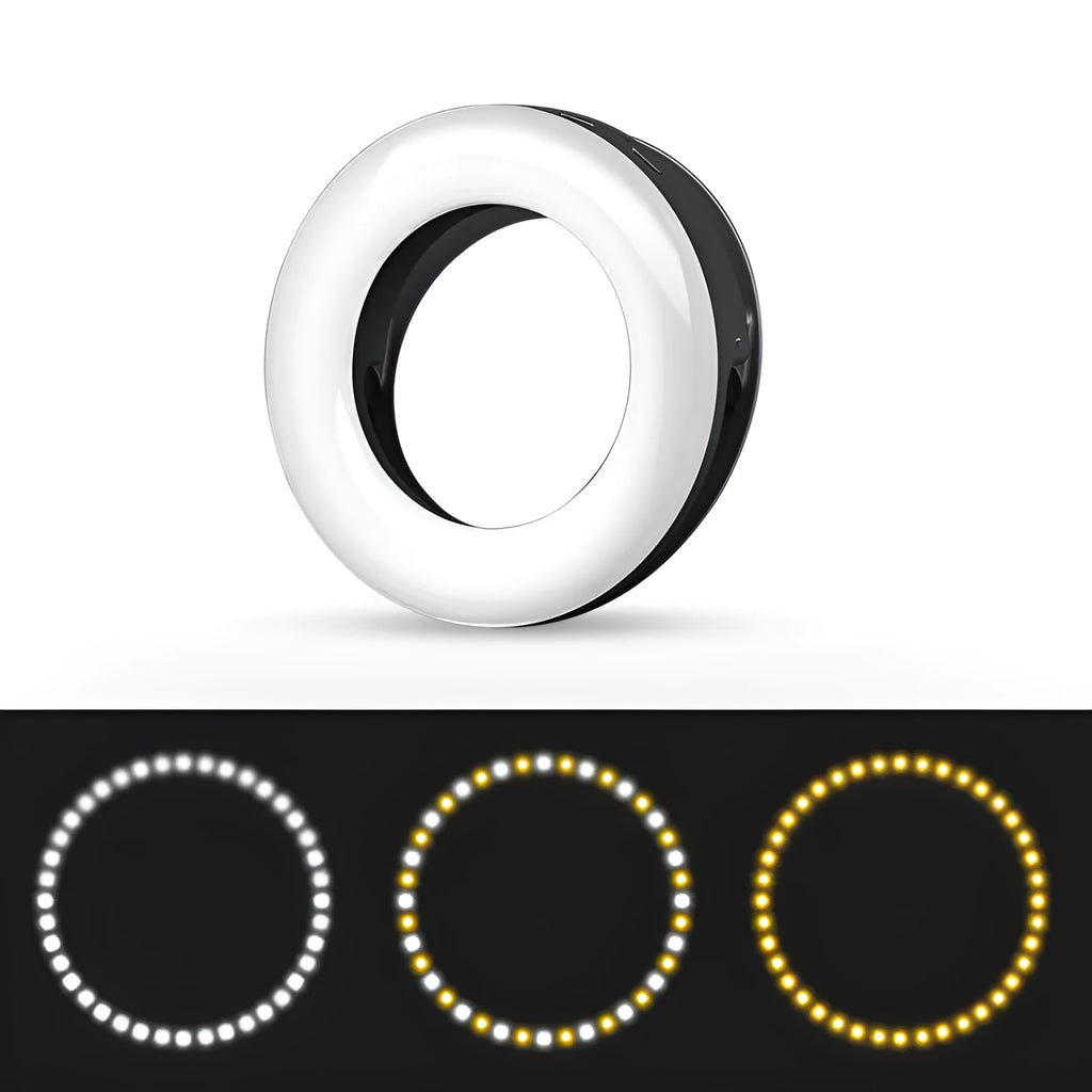 Compact black USB-rechargeable LED selfie ring light for mobile phones