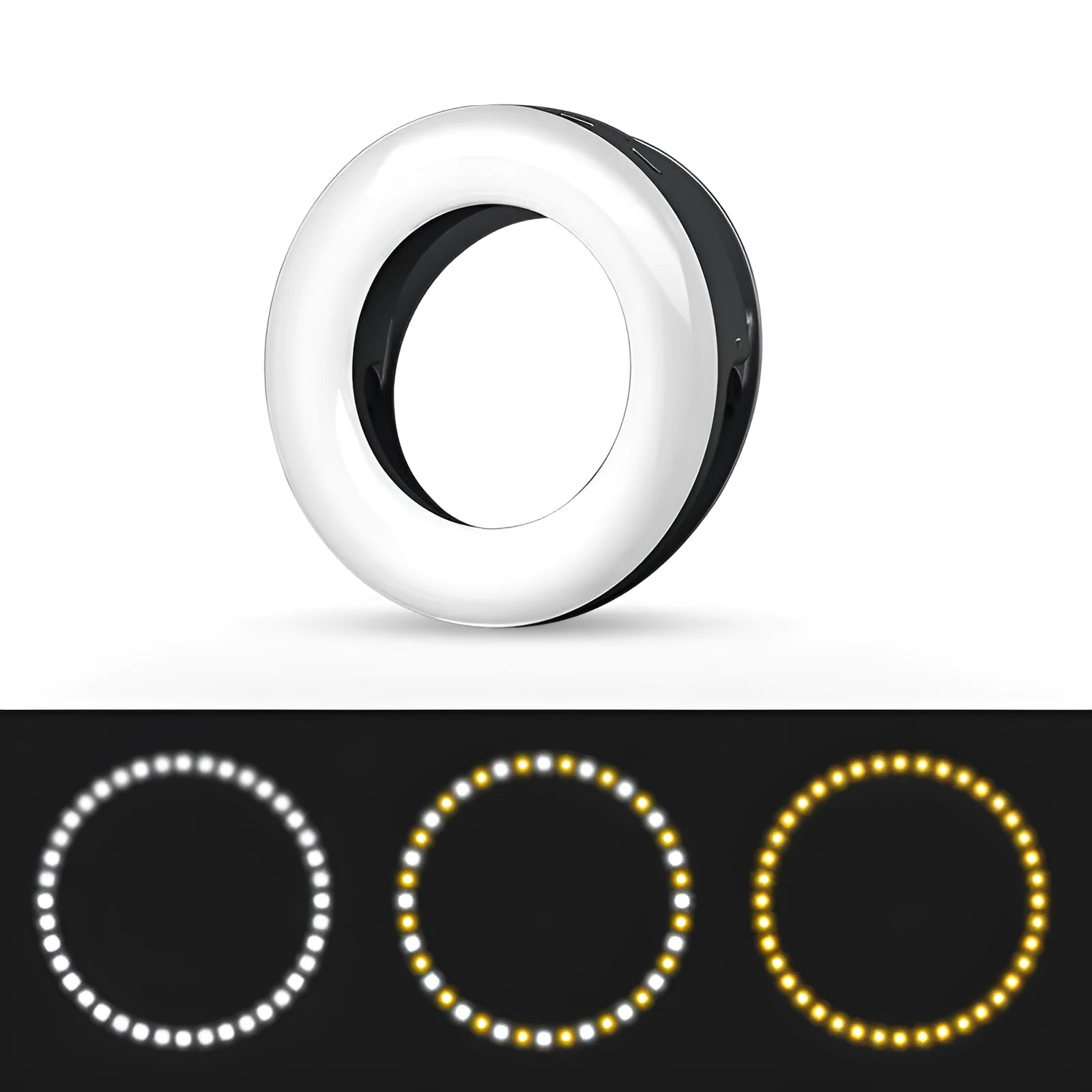 Compact black USB-rechargeable LED selfie ring light for mobile phones