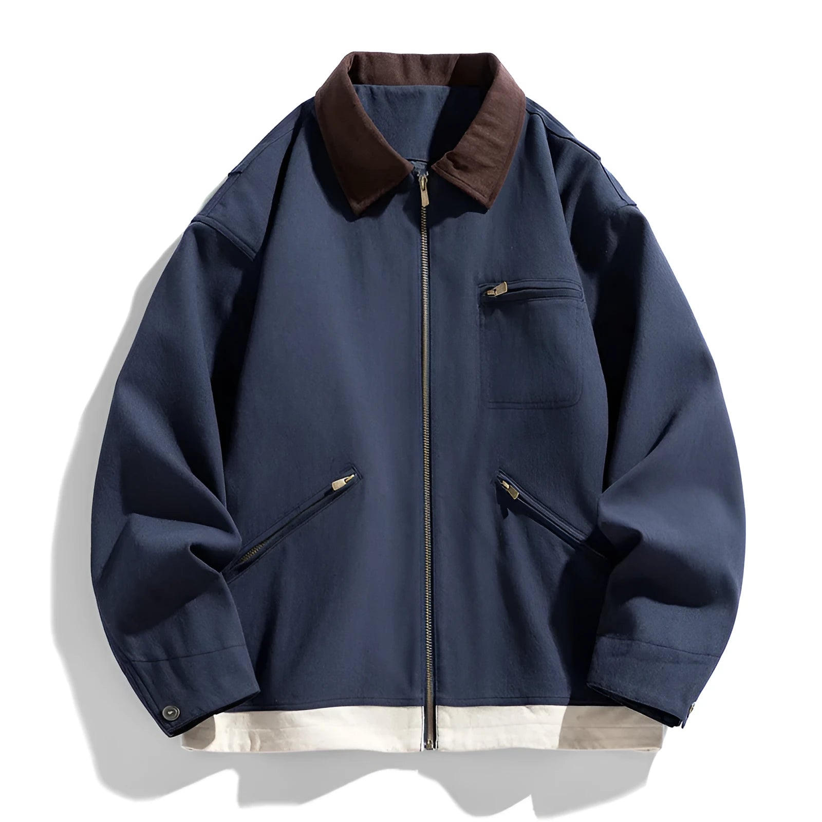 Men's American retro workwear jacket with contrast colour lapels in polyester fabric