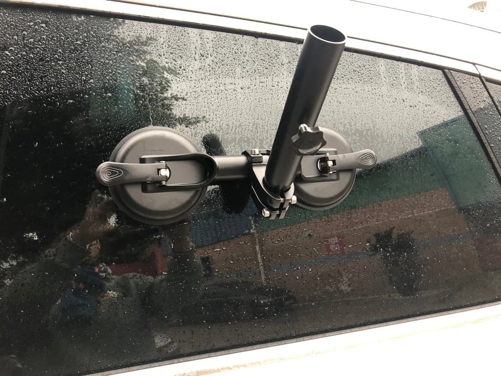 Black off-road car glass sucker flagpole mounting base with round rubber suction cup