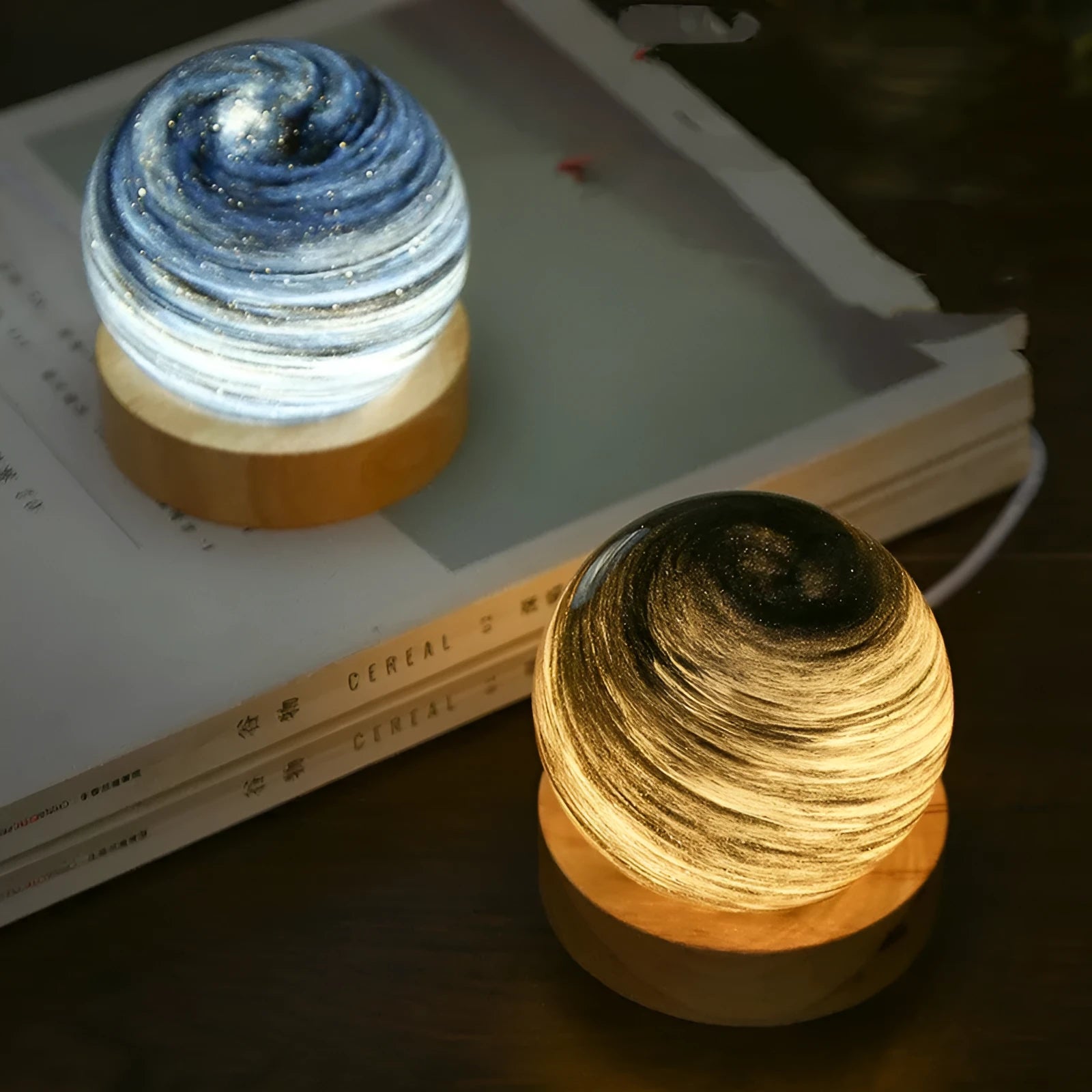 Modern simple style USB planet night light with 80mm sphere on base.