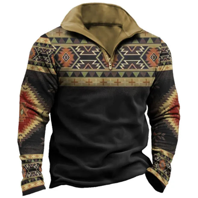 Men's loose fit long sleeve t-shirt with retro colour printing and stripes in golf top style