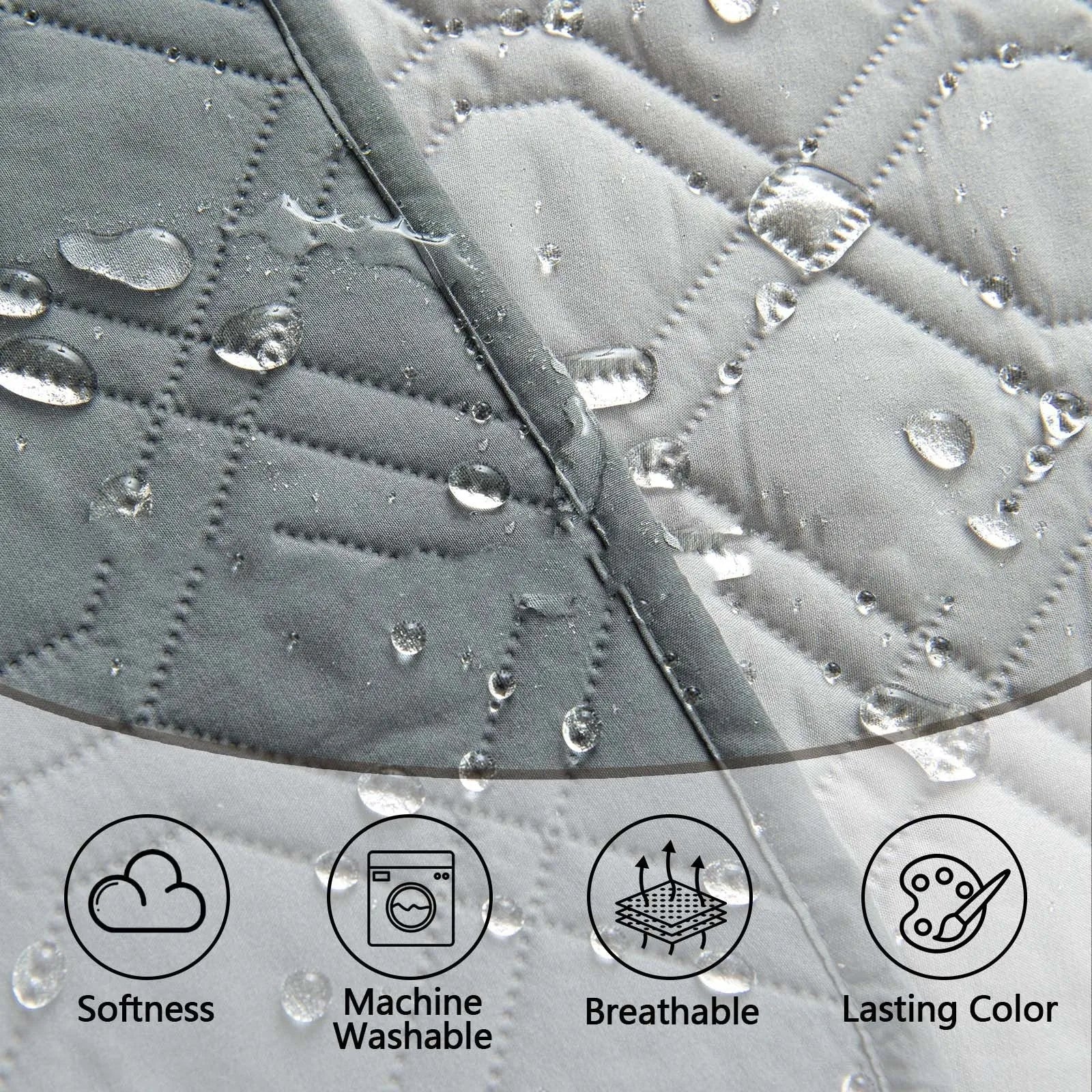 Reversible waterproof dog sofa cushion in dark grey and light grey contrast colours on a sofa.
