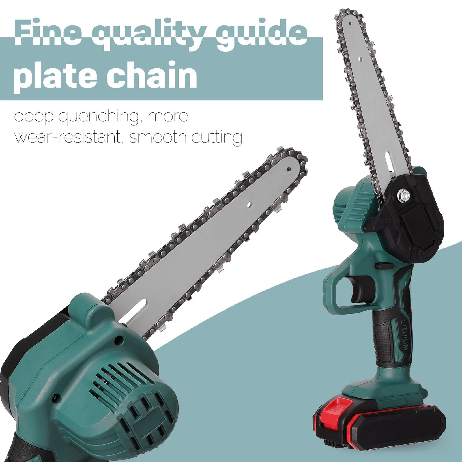 Black mini electric chainsaw with 4-inch chain, one-hand grip design for portable logging