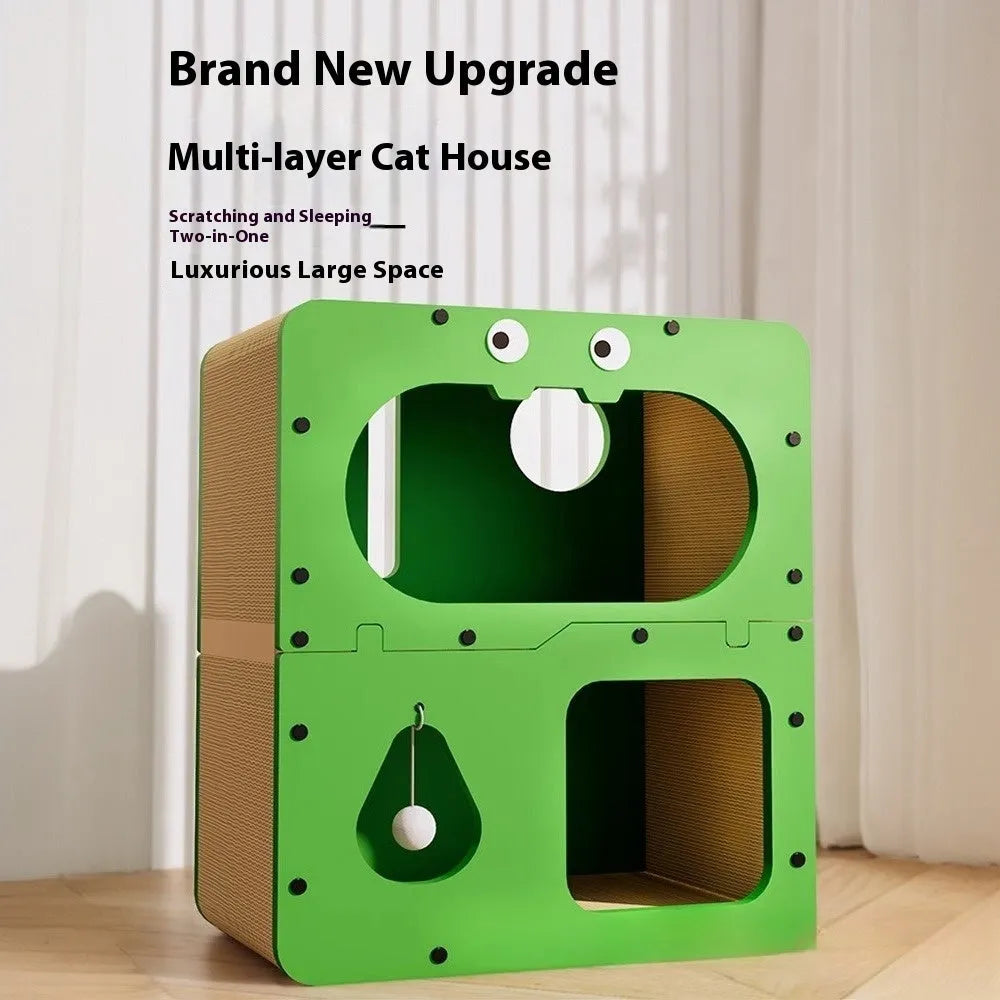 Double layer cat scratching board and bed in wear-resistant non-chip design
