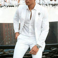 White slim-fit men's two-piece suit for wedding groomsman with Asian sizing options