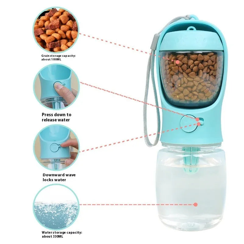 Blue dual-use plastic dog outing cup with detachable feeding dish, shown in 550ml size.