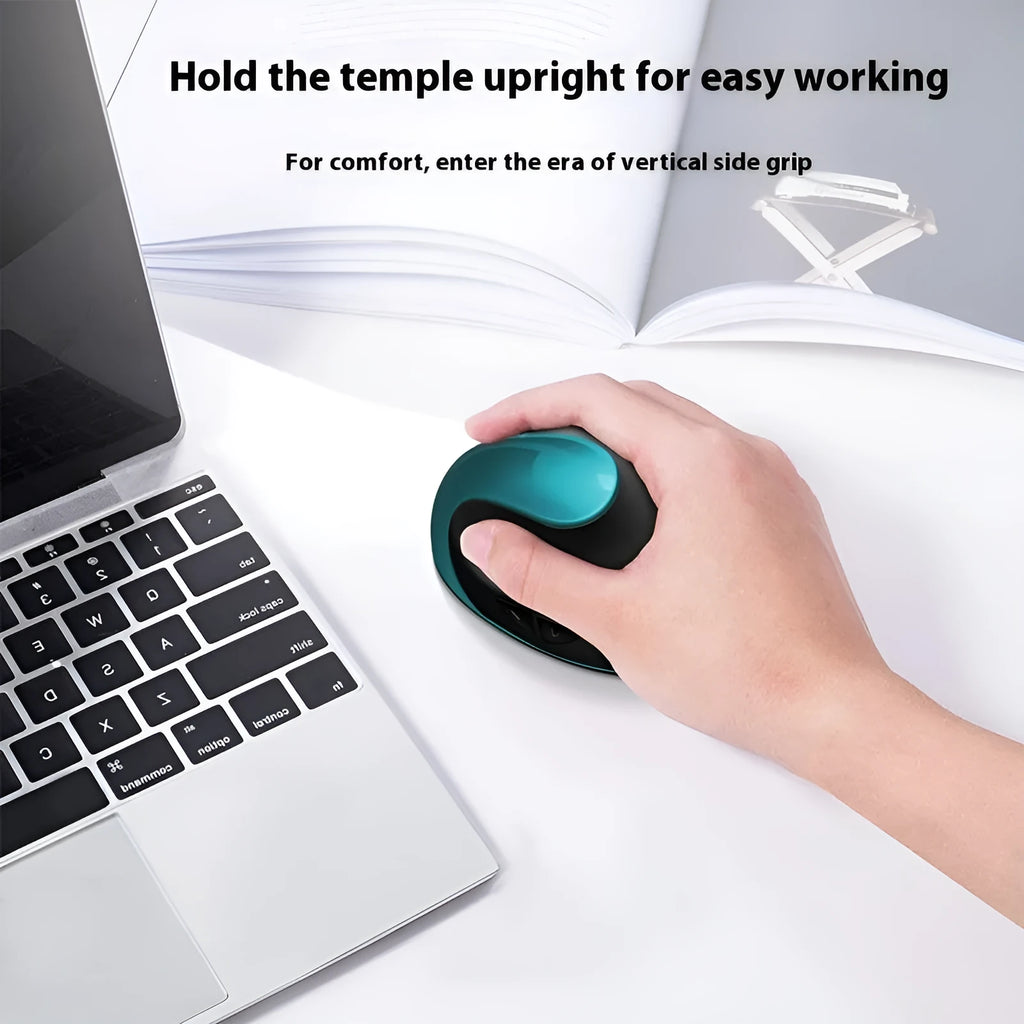 Vertical ergonomic computer mouse in red with wireless charging port on front.
