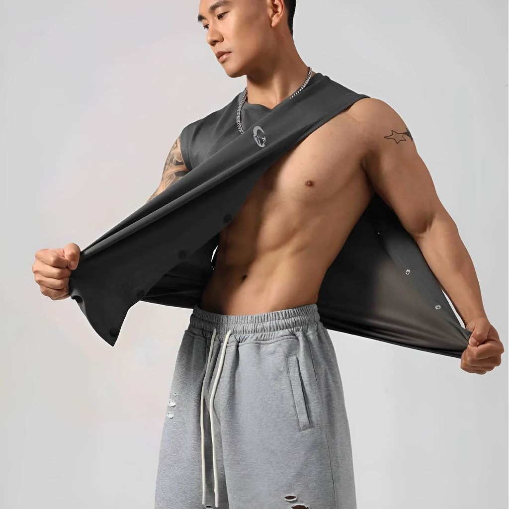Korean style cotton fitness vest with hidden hook design in black colour