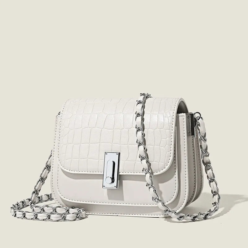 Women's black PU leather chain shoulder bag with phone compartment and crossbody strap