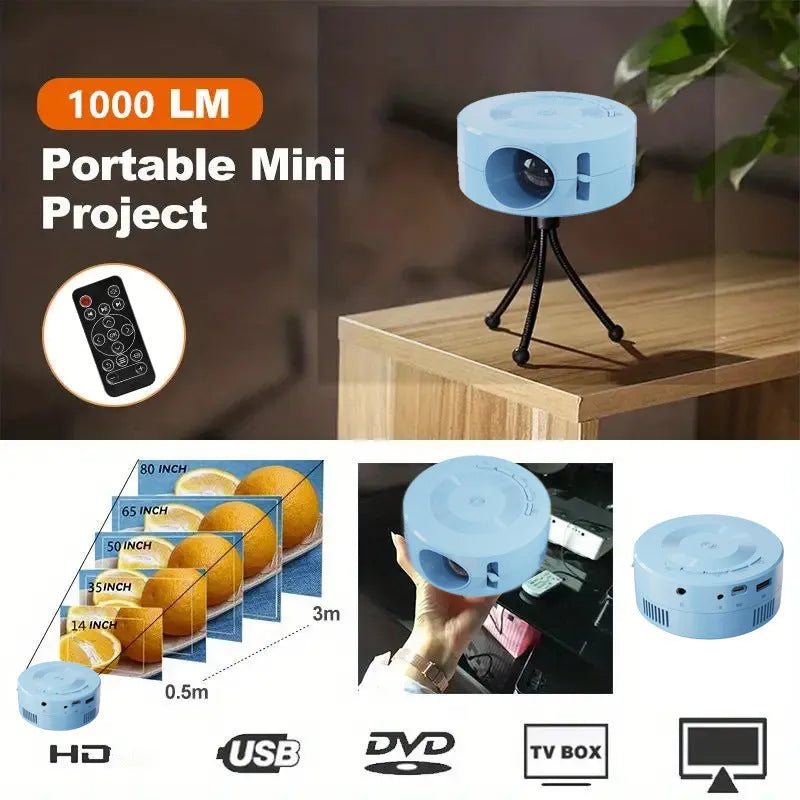 Portable black plastic USB wired same-screen mobile phone projector with 1080p resolution