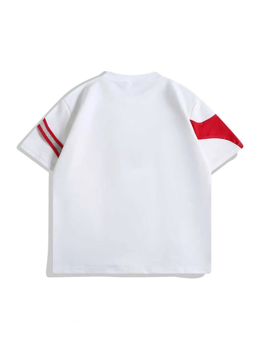 Black loose fit T-shirt with padded shoulders and a round neck on a white background
