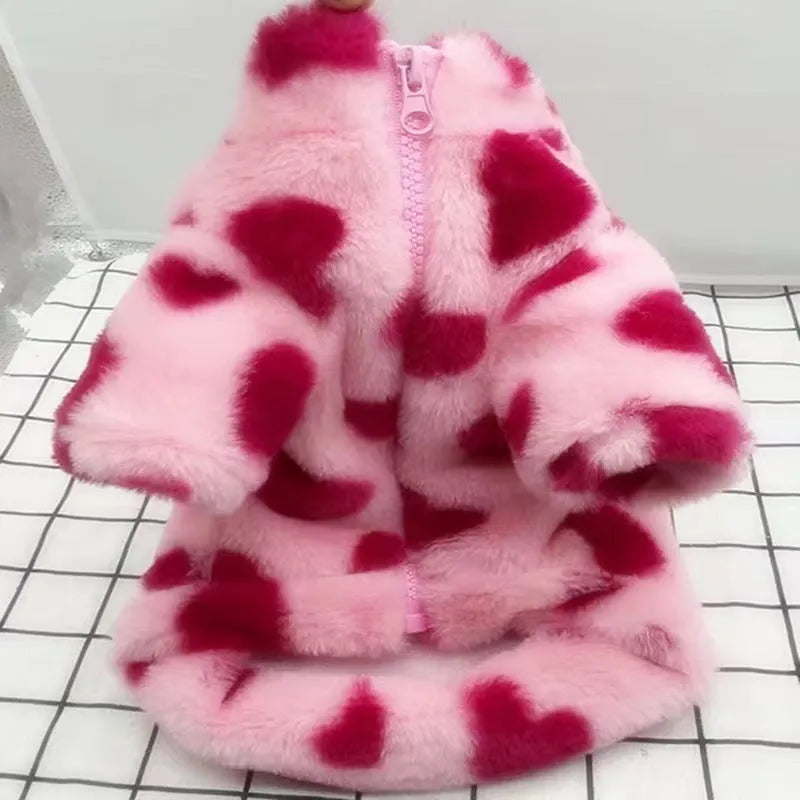 Pink and brown plush dog coats for small breeds like Bichon and Pomeranian