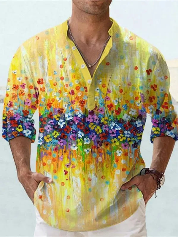 Short sleeve bamboo hemp shirt with 3D digital print stripe pattern